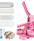Blush Pink Button Maker Machine 58mm Pin Badge Press Tool With 30 Complete Sets and Sharp Cutter for DIY badges.