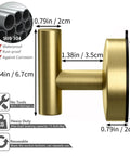 Gold Stainless Steel Suction Hooks For Bathroom And Kitchen, Heavy Duty 15 lb Capacity, dimensions and features displayed
