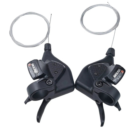 Left 3 Speed Thumb Shifter And Right 7 Speed Gear Shifter With Gear Indicator For 21 Speed Bicycles, MTB Mountain And Road Bikes, Trikes