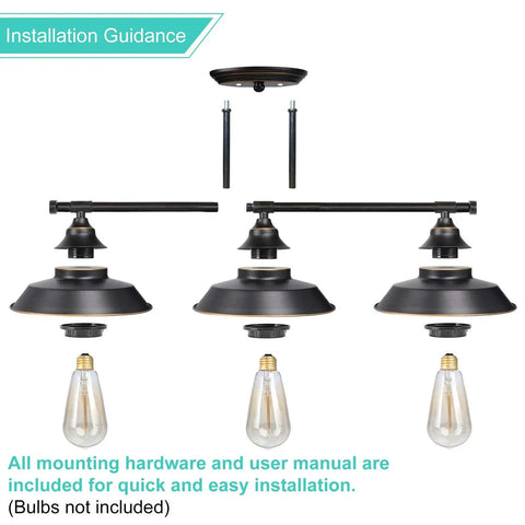 Installation guide for Industrial Rustic 3 Light Vanity Wall Sconce in Dark Bronze with Vintage Gold Trim, bulbs not included.