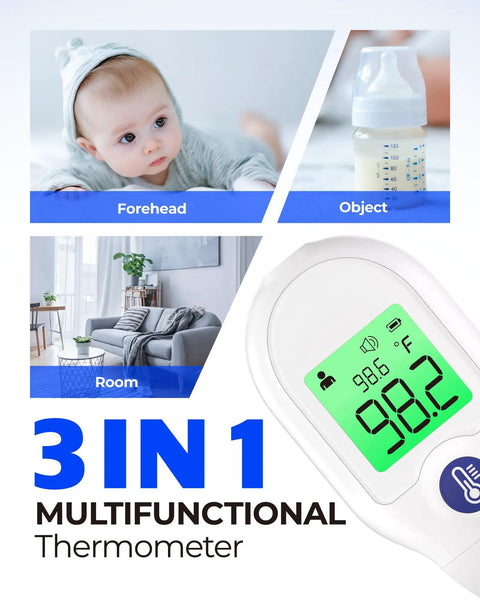 Forehead Thermometer For Adults And Kids Portable Mini Digital Thermometer With One Second High Precision Sensor Medical Grade Chip Instant Readings And Ten Readings Memory For Simple Health Tracking, 3-in-1 display