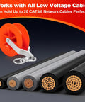 No Hassle Cable Pulley Kit For Low Voltage Network Wiring, showing dual-wheel design with low voltage wires.