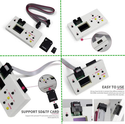 1610 Pro Desktop CNC Milling Machine With Offline Controller for DIY Routing Engraving. Close-up of controller and SD card.
