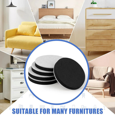 16-Piece Felt Furniture Sliders For Hardwood Floors, 3-1/4 Inch Glide Pads shown with various home furniture