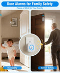 Wireless Door Chime Alarm System With Adjustable Volume And 500 Ft Indoor Range Includes 5 Magnetic Door Sensors And 2 Plug In Receivers Perfect Home Or Small Office Alert Kit No Fuss Setup shown in home setting with child and senior