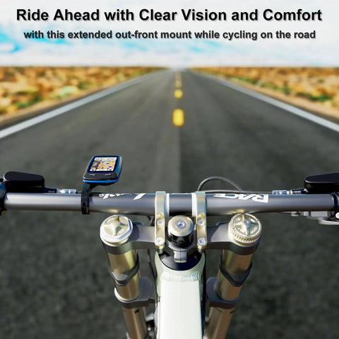 Out Front Bike Mount For Edge GPS Computers With Extended Handlebar Arm on bike during road ride