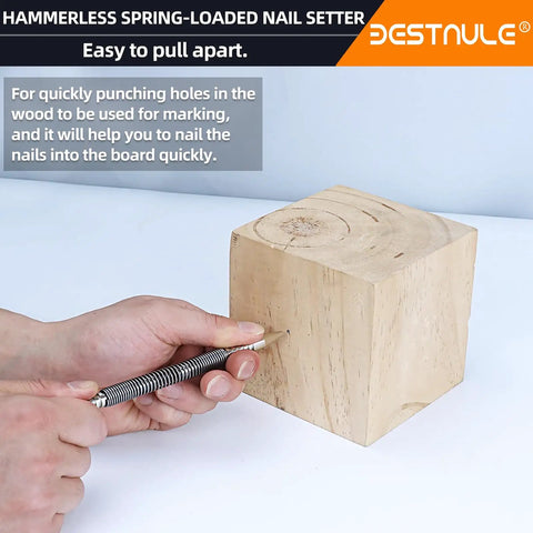 Using All-In-One 4 Piece Nail Setter Kit With Dual Head Nail Setter And Center Punch on wooden block