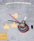 Prewired 3 Way Toggle Harness for Les Paul Style Guitars Ready to Install with labeled color-coded wires on a gray surface.