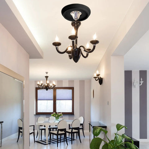 Two-Pack Black Ceiling Medallions for Light Fixtures, Ceiling Fans, and Chandeliers, 10 Inch, enhancing dining room décor