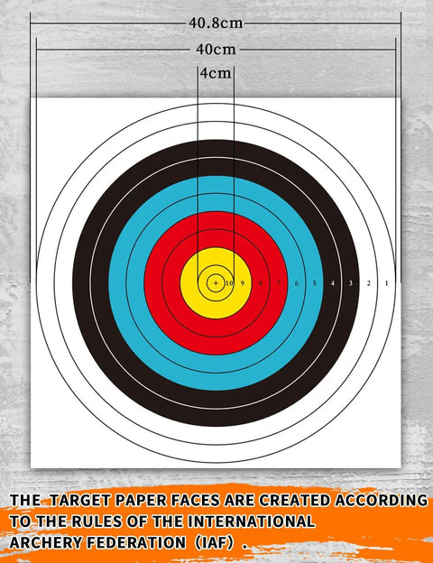 Backyard Archery Targets Paper 40cm 10 Ring Face for Bow and Arrow Target Practice, pro grade, durable, non-reflective