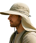 Man wearing Cooling Sun Hat With Neck Flap For Men And Women, Breathable Wide Brim, UV Protection, Instant Cooling Tech in Khaki M/L