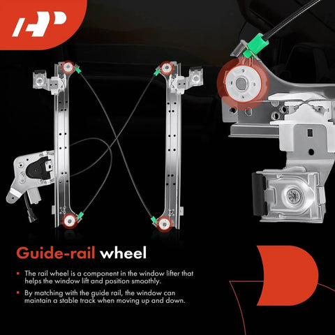 Guide rail wheel on Power Window Regulator With Motor Replacement For Chevrolet Silverado 1500 3500 And GMC Sierra 1500 2500 HD 3500 Rear Left Durable Window Lift Assembly For 2001 Through 2006 Models Easy Install Smooth Operation