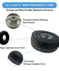 Two Pack 10x4.00-4 Pneumatic Wheel Set With Steel Rim For Mowers Hand Trucks Carts Wheelbarrows And Utility Wagons 2.22 Inch Offset Hub 5/8 Or 3/4 Inch Axle Bore All Purpose Tire Built Tough.