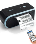 Bluetooth Thermal Label Printer With Built In Paper Bin Wireless Shipping Label Printer for iOS Android Windows Mac ChromeOS USB Or Bluetooth Connection Ideal For Etsy Shopify USPS And Small Biz printing a label