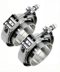 2.5 Inch V Band Exhaust Clamp Set With 304 Stainless Steel Quick Release Flanges for 2.5 Inch OD Piping, shown in a pair