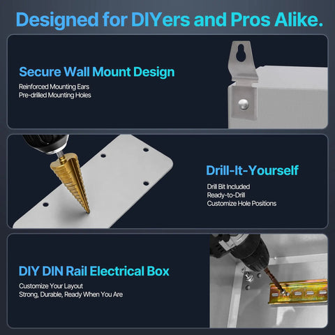 Tough As Nails NEMA 4X Steel Electrical Enclosure Box 16X12X8 showing wall mount design and pre-drilled holes for DIY use.