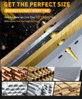 Titanium Coated Step Drill Bit Set Five Piece With Automatic Center Punch Short Length Double Cutting Blades High Speed Steel