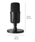 Condenser USB Microphone For PC With Cardioid Pickup, Ideal For Streaming, Recording, And Podcasting, 360 Degree Adjustable Stand, Plug And Play Setup, High Sensitivity, Low Noise, Black, dimensions 5.8x3.4 inches