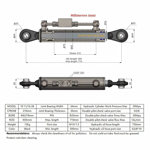 Heavy Duty Double Acting Hydraulic Top Link Slick Design With Complete Hose Kit Secure Mounting Bracket Plug And Play Tractor Loader Part Knockout Performance For Tough Backroads Rig Ready