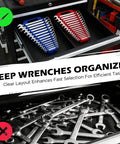 Magnetic Wrench Organizer With Non Slip Handle 24 Slot Pro Grade Heavy Duty Rack For Toolbox Storage shown in drawer