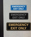 Emergency Exit Only Sign For Walls Or Doors Large Brushed Silver Durable Plastic Construction No Fuss Install With Mounting Tape Included Not Pre Attached Clear Readable Text For Quick Safety