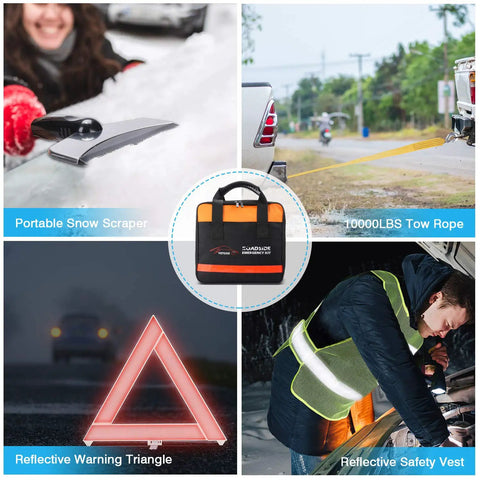 Car Roadside Emergency Kit With Jumper Cables, Must Have Safety Roadside Assistance Gear, including tow rope and reflective vest
