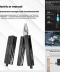 13-in-1 Full-Size Multitool With Ratcheting Screwdriver And Pliers Functions Crafted From Heat-Treated Steel for dual electric and manual use.