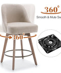 Set of 3 Counter Height Bar Stools with Backs, Modern Mid Century Swivel Chairs on Wood Legs, 26 Inch Seat Height for Kitchen Island