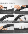 Tire removal tutorial using the 14 In 1 Bike Multitool Kit With Mini Ratchet Wrench, Tire Levers, Cone Wrenches, and File Blade.