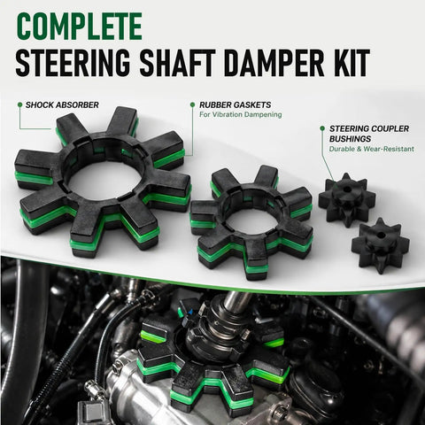Two Piece Electric Power Steering Shaft Coupler With Integrated Motor Damper Bushing Kit, shock absorber and rubber gaskets, for vibration dampening.