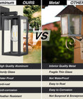 Comparison of Rugged Outdoor Wall Light Sconce Waterproof Exterior Fixture In Black With Clear Glass Shade No Rust E26 Socket to another metal wall light