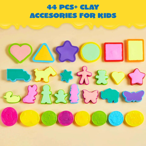 Joyin 44-piece clay tool set for kids with brightly colored plastic molds and cutters