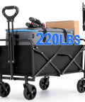Collapsible Foldable Wagon With Wheels For Beach, Garden, Shopping And Outdoor Use, Heavy Duty Utility Cart Carrying Up To 220 Lbs, Loaded
