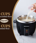 Pouring rice into 6-Cup Electric Rice Cooker with Stainless Steel Inner Pot for fluffy rice, ideal for soups, stews, porridge, keeps warm, black.