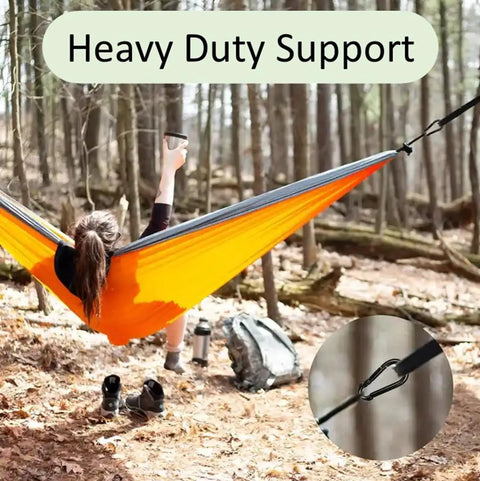 Heavy Duty Bushcraft Carabiner Snap Hooks In Black And Silver Zinc Finish, 90kg 200lb Load securing hammock in forest
