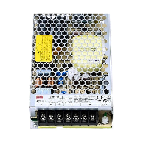 Rock Solid 48V Switching Power Supply Delivering Smooth 150 Watt Output Plus Reliable 3.3 Amp Single Channel DC Adapter view from top with honeycomb design.