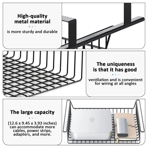 Slide Out Under Desk Storage Drawer Metal Cable Management Tray With Self Adhesive Mount product features and capacity details.