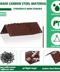 Hella Sturdy 4 Pack 8 Inch Corner Brackets For Raised Garden Bed With Wood Planter Box Featuring Vintage Brown Finish And Decorative Flower Dragonfly Cutouts showing carbon steel material and screws.