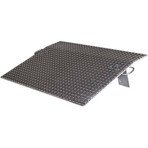 Heavy Duty Aluminum Dock Plate 48X42.5 Inch Industrial Bridge Ramp For Truck Loadouts Rated 4300 Lb Capacity with textured surface.