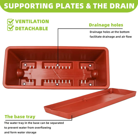 Durable 17 Inch Window Box Planter For Indoor Outdoor Gardens showing drainage holes and detachable base tray.