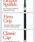 Lightweight Dressage Whip With Bling Crystals And Leather Wrapped Grip Handle, Subtle Sparkle, Mushroom Cap, Black Finish