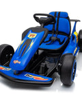 Blue 24V Dual 200W Electric Go Kart For Kids 6 To 12, Outdoor Drift Car with EVA Tires, shown in a dynamic angle.