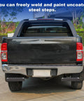 Rear view of truck with Beefy Tire Mounted Tractor Step With Non Slip Grip For Farm Rig, Trailer And Pickup Work Truck installed.