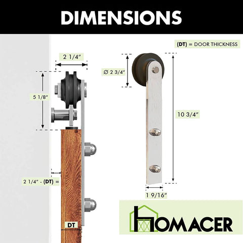 Dimensions of Non-Bypass Sliding Barn Door Hardware Kit In Brushed Nickel For Two Doors, 14-Foot Flat Track