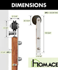 Brushed Nickel Non Bypass Sliding Barn Door Hardware Kit For One Door With Ten Foot Flat Track Straight Rollers Heavy Duty Interior Use Doors Not Included dimensions diagram showing hardware and measurements.