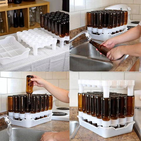 Top Shelf Bottle Drying Rack And Tray Bundle For Homebrewers Holds Sixty Vessels Stackable Dishwasher Safe Stand Keeps Glassware Pristine And Ready For The Next Batch No Sweat Setup
