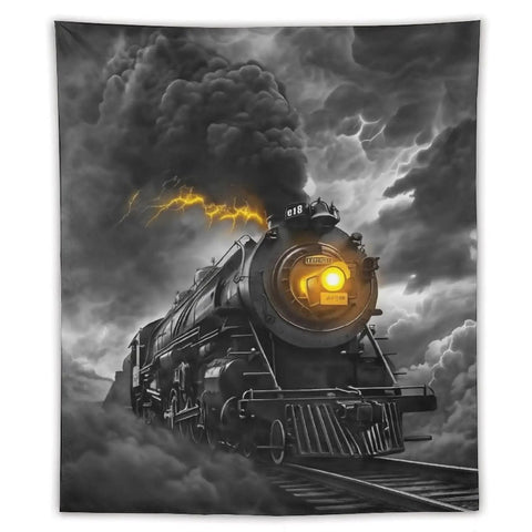 Thunderous Steam Locomotive Tapestry Wall Art Decor 50x60 Inches for Bedroom Living Room Dorms