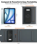 Dimensions of Go-To 10000mAh Solar Charger with 30W Foldable Panels next to iPad, showing compact folded and unfolded size.