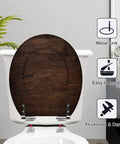 Generic Toilet Seat Replacement Round Slow Quiet Close Resin Wood Bathroom on toilet with metal hinges and install features.