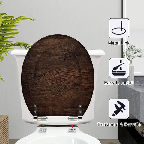 Generic Toilet Seat Replacement Round Slow Quiet Close Resin Wood Bathroom on toilet with metal hinges and install features.